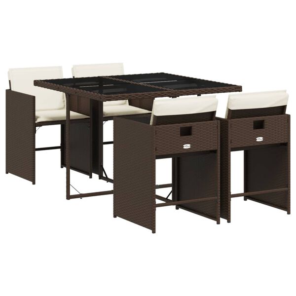 vidaXL 5-delige Tuinset met kussens poly rattan bruin