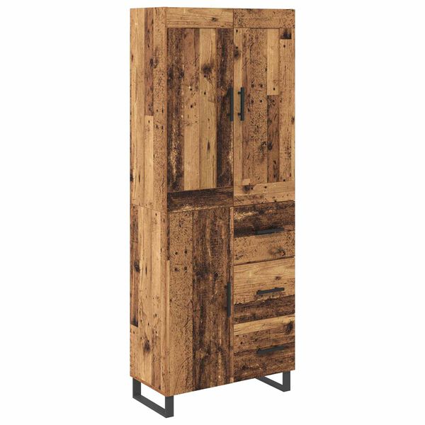 vidaXL Hoge kast met lade Oudhout 69,5 x 34 x 180 cm Bewerkt hout