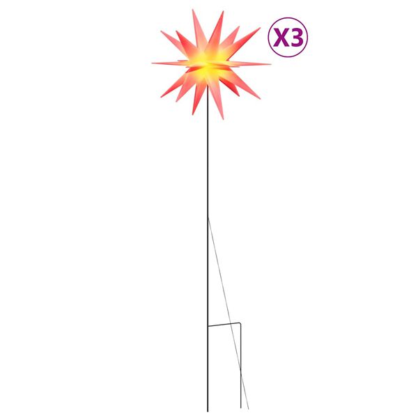 vidaXL Kerstlampen met grondpin en LED's 3 st 57 cm rood