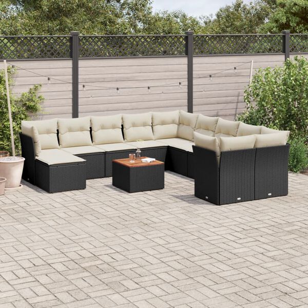 vidaXL 12-delige Loungeset met kussens poly rattan zwart