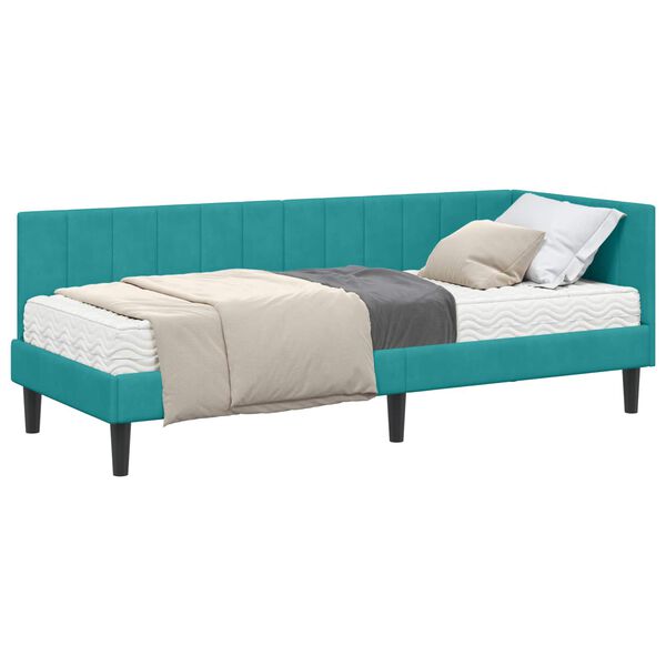 vidaXL Hoekbedframe met Matras met hoofdeinde 2 pcs Turquoise Fluweel