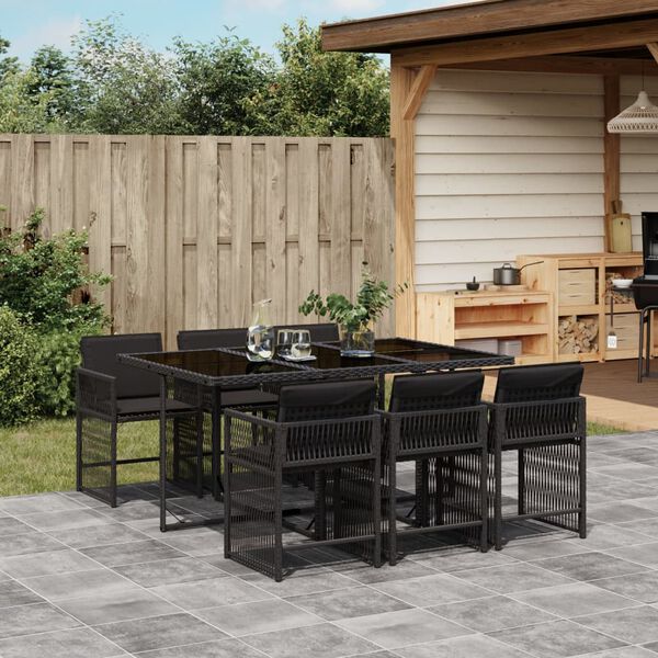 vidaXL 7-delige Tuinset met kussens poly rattan zwart