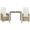 vidaXL 3-delige Bistroset met kussens poly rattan beige