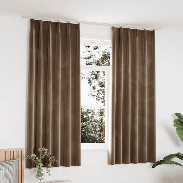vidaXL Gordijnen verduisterend 2 st met haken 140x175 cm fluweel beige