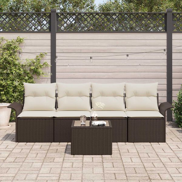 vidaXL Tuin Sofa Set met kussen 5 pcs Bruin en Crème poly rattan