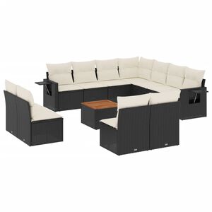 vidaXL 12-delige Loungeset met kussens poly rattan zwart