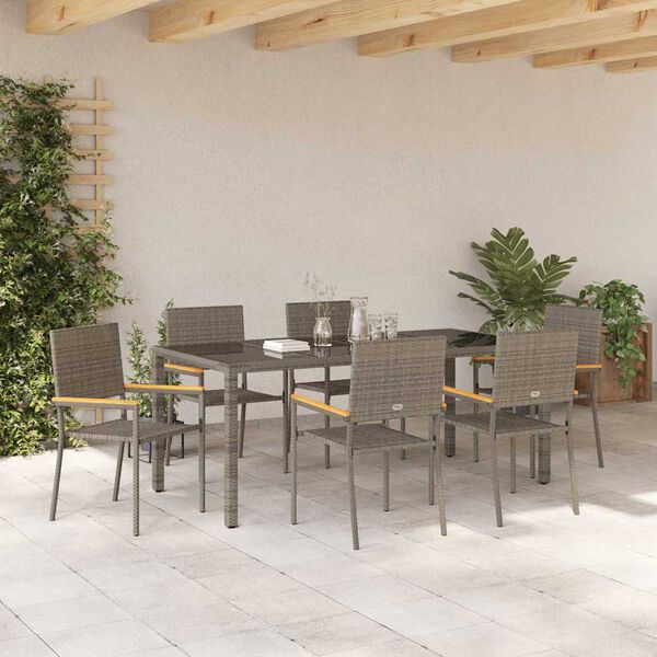 vidaXL Tuin eettafelset 7 pcs Grijs poly rattan