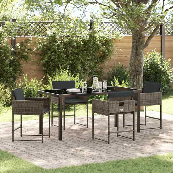 vidaXL Tuin eettafelset 5 pcs Grijs poly rattan