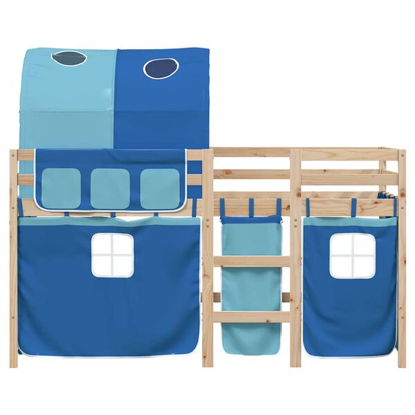 vidaXL Kinderhoogslaper met tunnel 90x200 cm massief grenenhout blauw