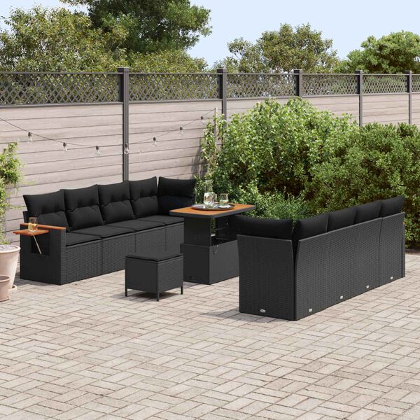 vidaXL Tuinbankenset met kussen 12 pcs Zwart poly rattan
