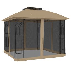 vidaXL Prieel zijwanden van gaas en dubbel dak 2,94x2,94 m staal taupe