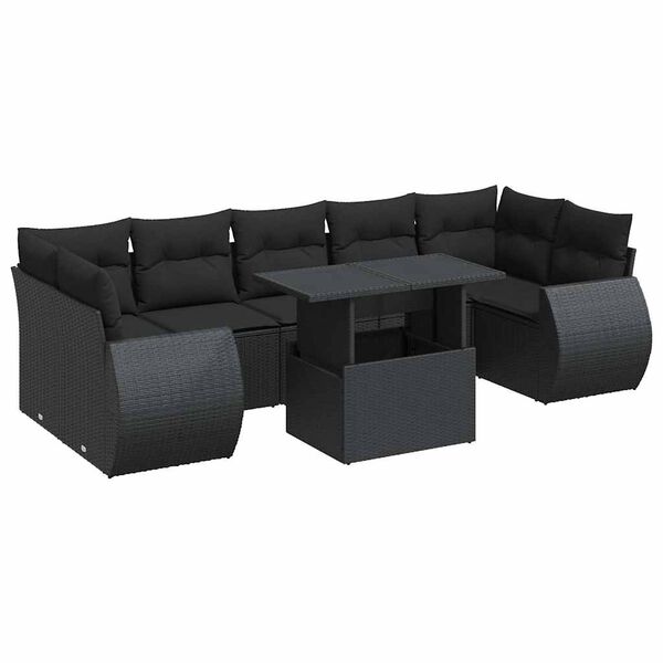 vidaXL 8-delige Loungeset met kussens poly rattan zwart
