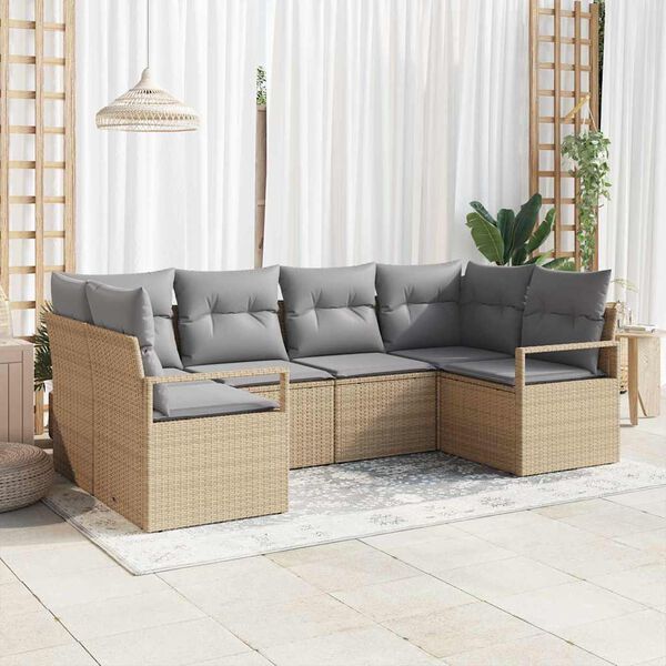 vidaXL Tuinbankenset met kussen 6 pcs Beige en Licht Grijs poly rattan