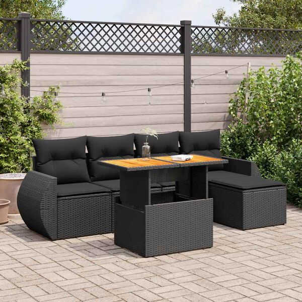 vidaXL 6-delige Loungeset met kussens poly rattan zwart