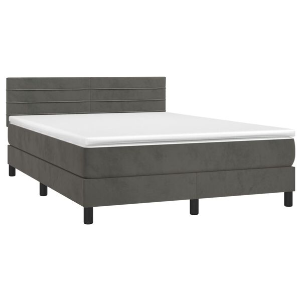 vidaXL Boxspring met matras en LED fluweel donkergrijs 140x200 cm