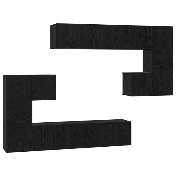 vidaXL Tv-meubelset Wandgemonteerd 8 pcs Zwart Eiken Bewerkt hout