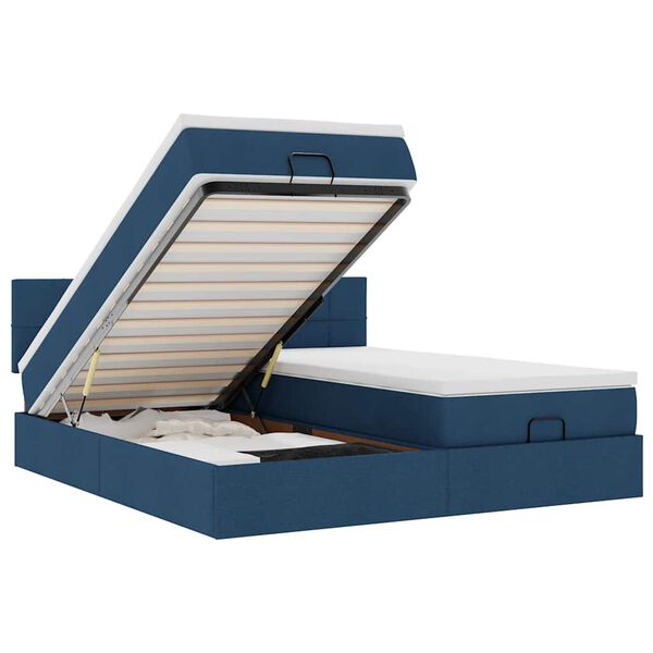 vidaXL Ottoman bed met matrassen en LED's 200x200cm stof blauw