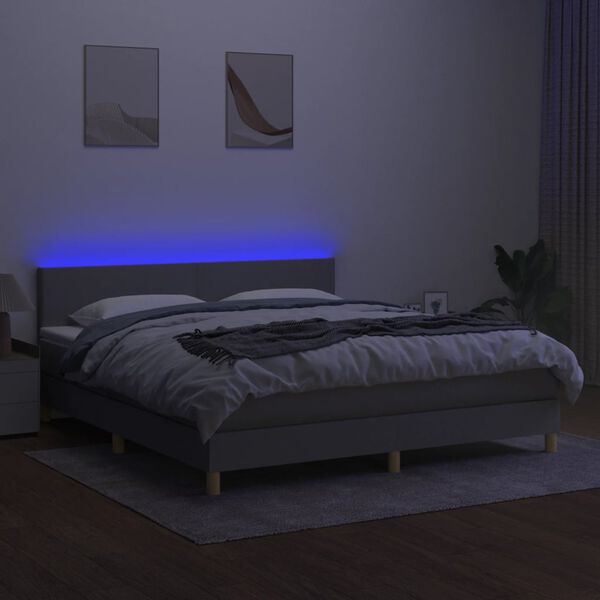 vidaXL Boxspring met matras en LED stof lichtgrijs 160x200 cm