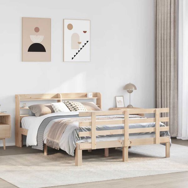 vidaXL Bedframe met hoofdbord massief grenenhout 135x190 cm