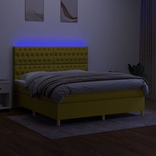 vidaXL Boxspring met matras en LED stof groen 180x200 cm