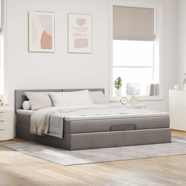 vidaXL Ottoman bed met matras en LED's 160x200cm stof taupe