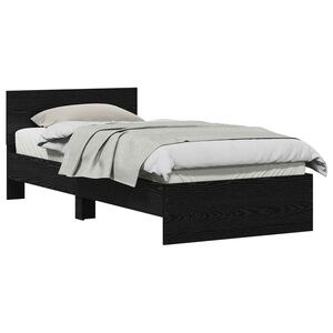 vidaXL Bedframe met Hoofdeinde Zwart eiken 90 x 200 cm Bewerkt hout