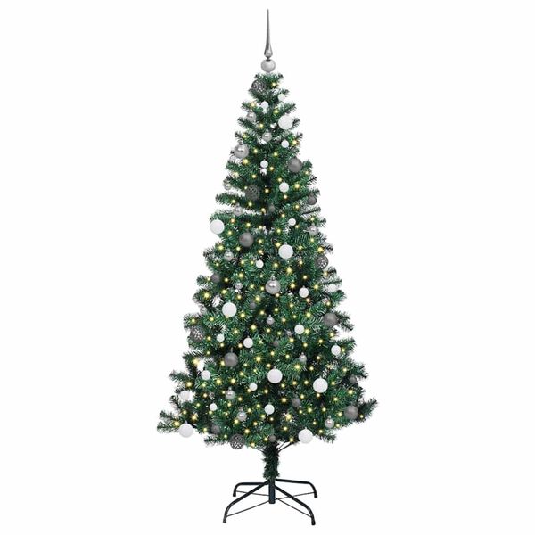 vidaXL Kunstmatig Voorverlicht Kerstboom Groen 210 cm PVC en Metaal