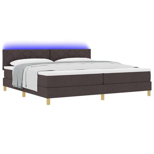 vidaXL LED Box Spring Bed met matras Donkerbruin 200 x 200 cm Stof