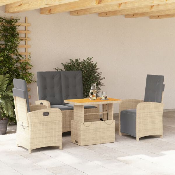 vidaXL 4-delige Tuinset met kussens poly rattan beige