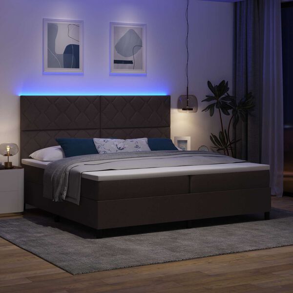 vidaXL Boxspring bed met matras met LED Donkerbruin 200 x 200 cm Stof