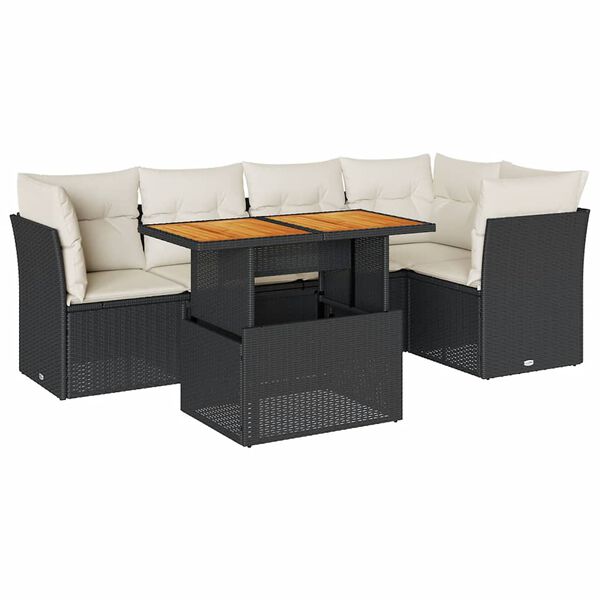 vidaXL 6-delige Loungeset met kussens poly rattan zwart