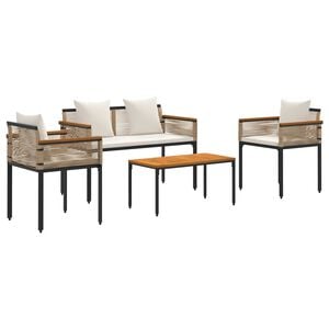 vidaXL Buitenmeubelset met kussen Beige en Cr&egrave;me Wit poly rattan