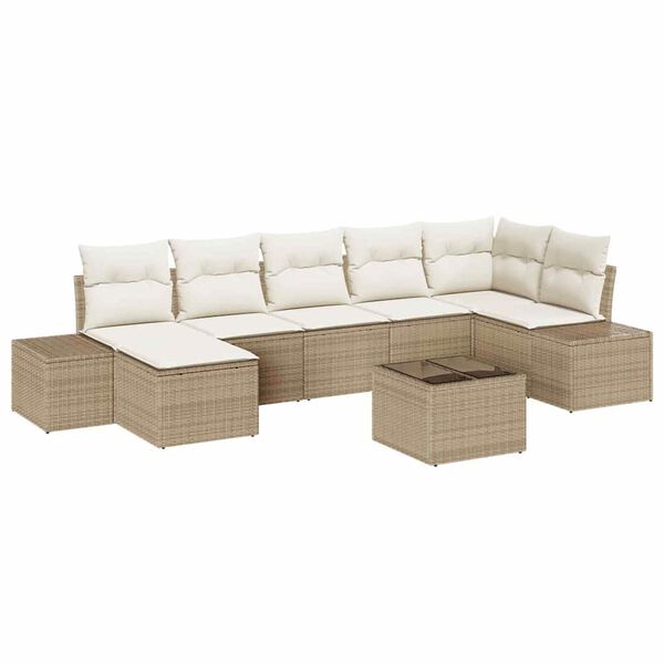 vidaXL Tuin Sofa Set met kussen 8 pcs Beige poly rattan