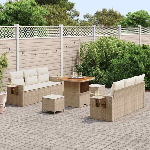 vidaXL Tuin Sofa Set met kussen 9 pcs Beige poly rattan