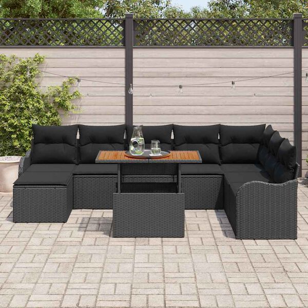 vidaXL Tuin Sofa Set 9 pcs Zwart Poly rattan en gepoedercoat staal
