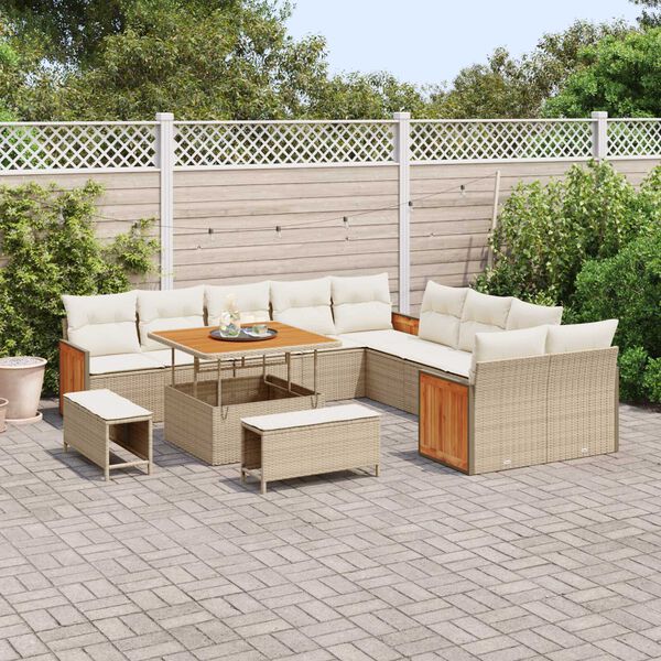 vidaXL Tuinbankenset met kussen 17 pcs Beige en Cr&egrave;me poly rattan