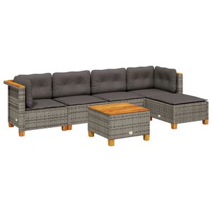 vidaXL 6-delige Loungeset met kussens poly rattan grijs