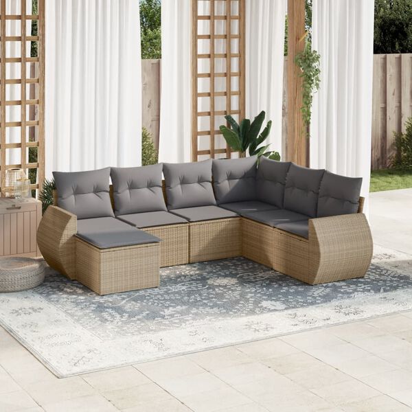 vidaXL 7-delige Loungeset met kussens poly rattan beige