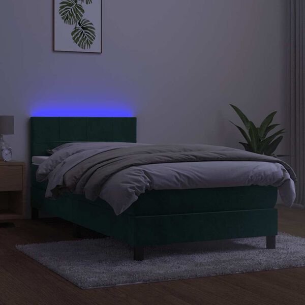 vidaXL Boxspring met matras en LED fluweel donkergroen 90x190 cm