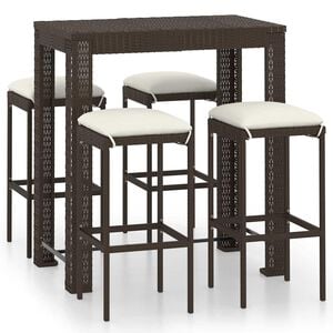 vidaXL 5-delige Tuinbarset met kussens poly rattan bruin