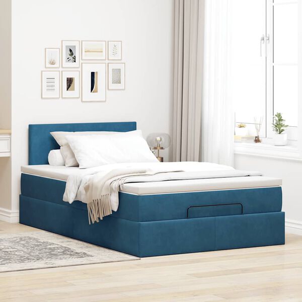 vidaXL Bed poef met matras en LED's 120x190 cm fluweel donkerblauw