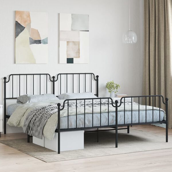 vidaXL Bedframe met hoofd- en voeteneinde metaal zwart 180x200 cm
