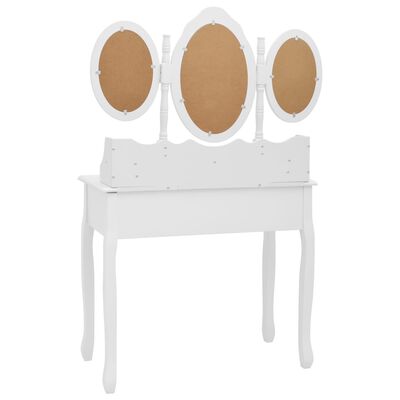 vidaXL Kaptafel met kruk en drievoudige spiegel wit