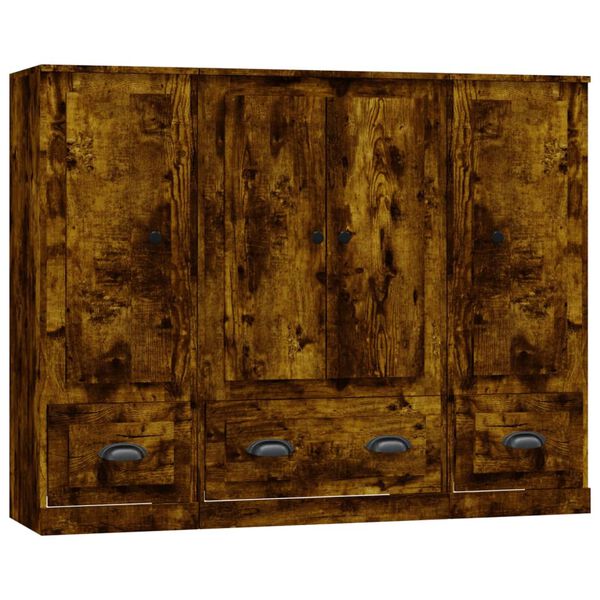 vidaXL Hoge kasten 3 st bewerkt hout gerookt eikenkleurig