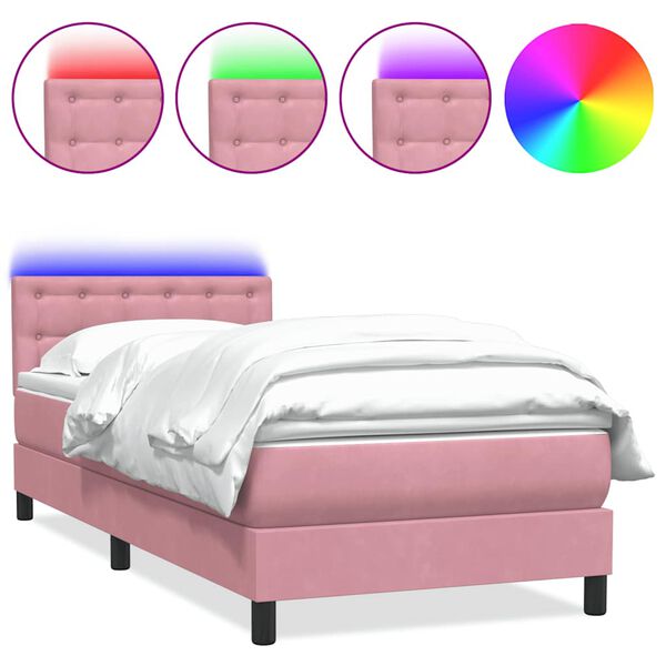 vidaXL Boxspring met matras en LED fluweel roze 90x220 cm