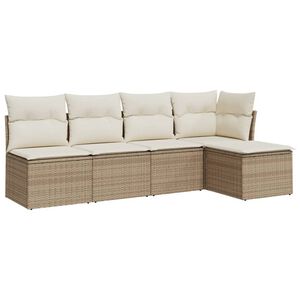 vidaXL 5-delige Loungeset met kussens poly rattan beige