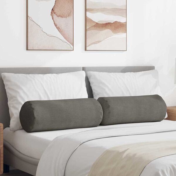 vidaXL Bolster Kussens 2 stuks Lichtgrijs Ø 25 x 70 cm Cordstof