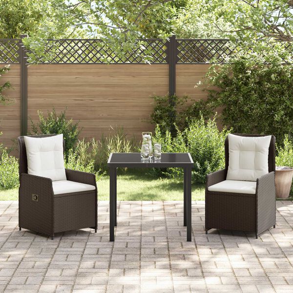 vidaXL Tuin eettafelset 3 pcs Bruin poly rattan