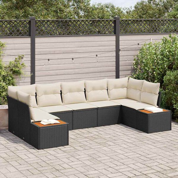vidaXL Tuin Sofa Set met kussen 7 pcs Zwart poly rattan