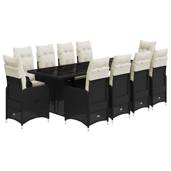 vidaXL 11-delige Bistroset met kussens poly rattan zwart